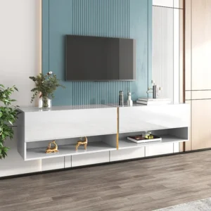 Glanzend hangend TV-meubel met 2 deuren en 2 nissen - 172 x 35 x 40 cm - Spaanplaat - Wit Merax