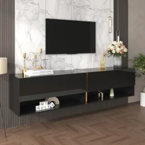 Glanzend hangend TV-meubel met 2 deuren en 2 nissen - 172 x 35 x 40 cm - Spaanplaat - Zwart Merax
