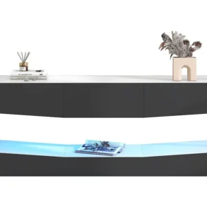 Hangend tv-meubel met 3 deuren - LED's - marmeren bladen - spaanplaat - grijs en wit Merax
