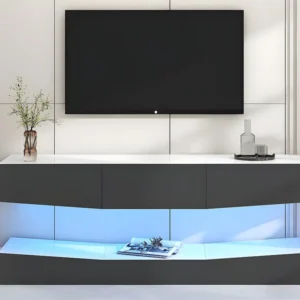 Hangend TV-meubel 180cm met LED - 3 lades - Zwart ModernLuxe