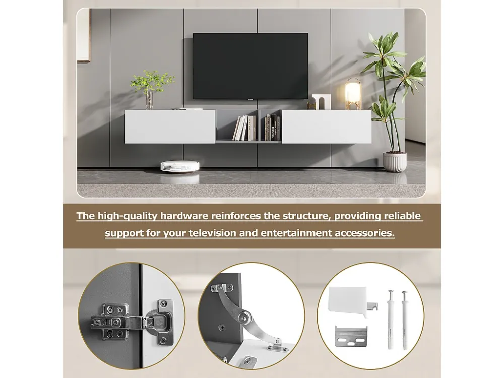 Hangend tv-meubel - 2 deuren en 2 open planken - Wit ModernLuxe