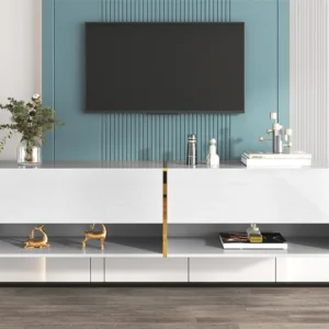Hangend tv-meubel met glanzend aspect - 2 neerklapbare vakken en 2 open vakken - spaanplaat - Wit ModernLuxe
