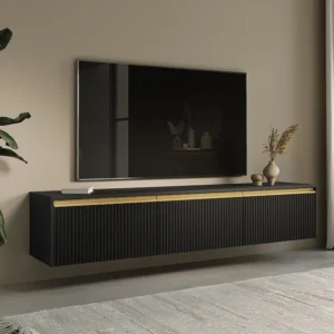 Hangend staand tv-meubel met 3 deurtjes van mdf - Beige en goudkleurig - POSINIA van Pascal MORABITO