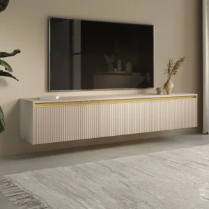 Hangend staand tv-meubel met 3 deurtjes van mdf - Beige en goudkleurig - POSINIA PASCAL MORABITO