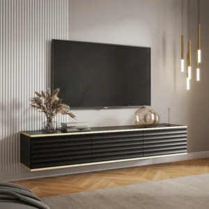 Hangend tv-meubel met 3 deurtjes van mdf - Zwart en goud - ALESAR PASCAL MORABITO