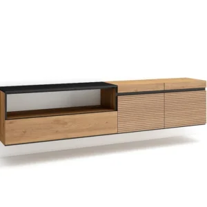 TV-Meubel, Lowboard, 200x45x35cm, Voor tv's tot 80", Hangend, Eiken Skraut Home