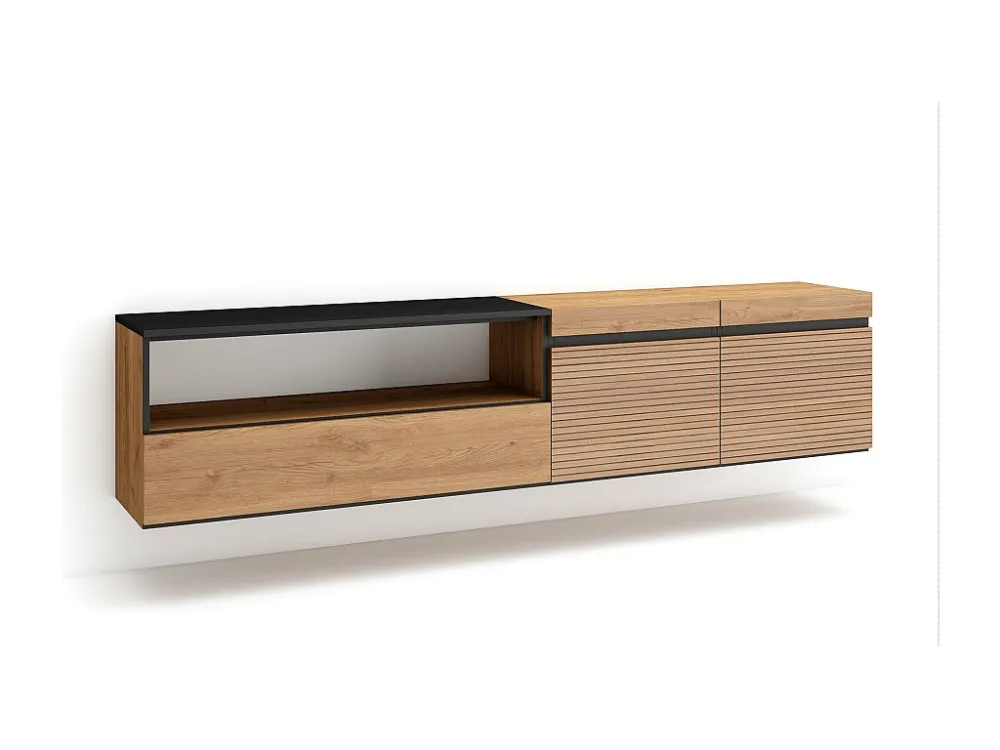 TV-Meubel, Lowboard, 200x45x35cm, Voor tv's tot 80", Hangend, Eiken Skraut Home