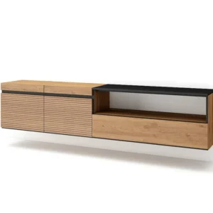 TV-Meubel, Lowboard, 200x45x35cm, Voor tv's tot 80", Hangend, Eiken Skraut Home