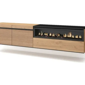 TV-Meubel, Lowboard, 200x45x35cm, Voor tv's tot 80", Elektrische haard, Hangend, Eiken Skraut Home