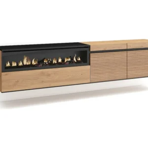 TV-Meubel, Lowboard, 200x45x35cm, Voor tv's tot 80", Elektrische haard, Hangend, Eiken Skraut Home