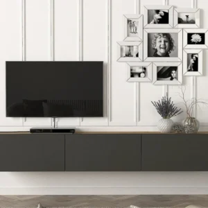 Tv-meubel om op te hangen met 3 deuren - Antraciet en licht naturel - VIKILA