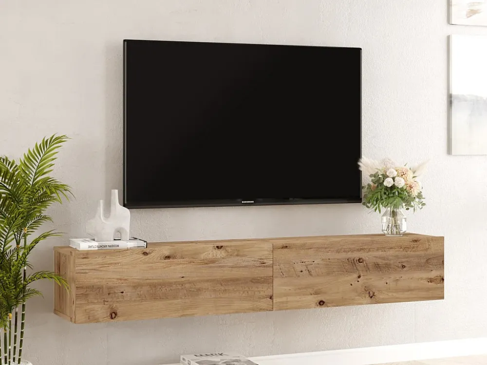Tv-meubel om op te hangen met 2 deuren - Licht naturel - AUBEPINA