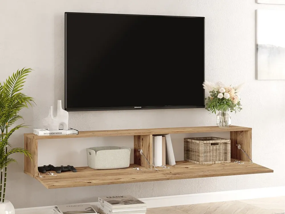 Tv-meubel om op te hangen met 2 deuren - Licht naturel - AUBEPINA