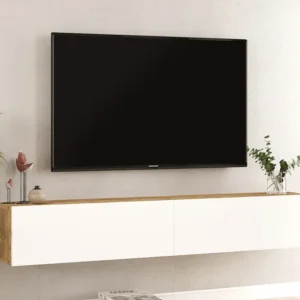 Tv-meubel om op te hangen met 2 deuren - Wit en naturel - AUBEPINA