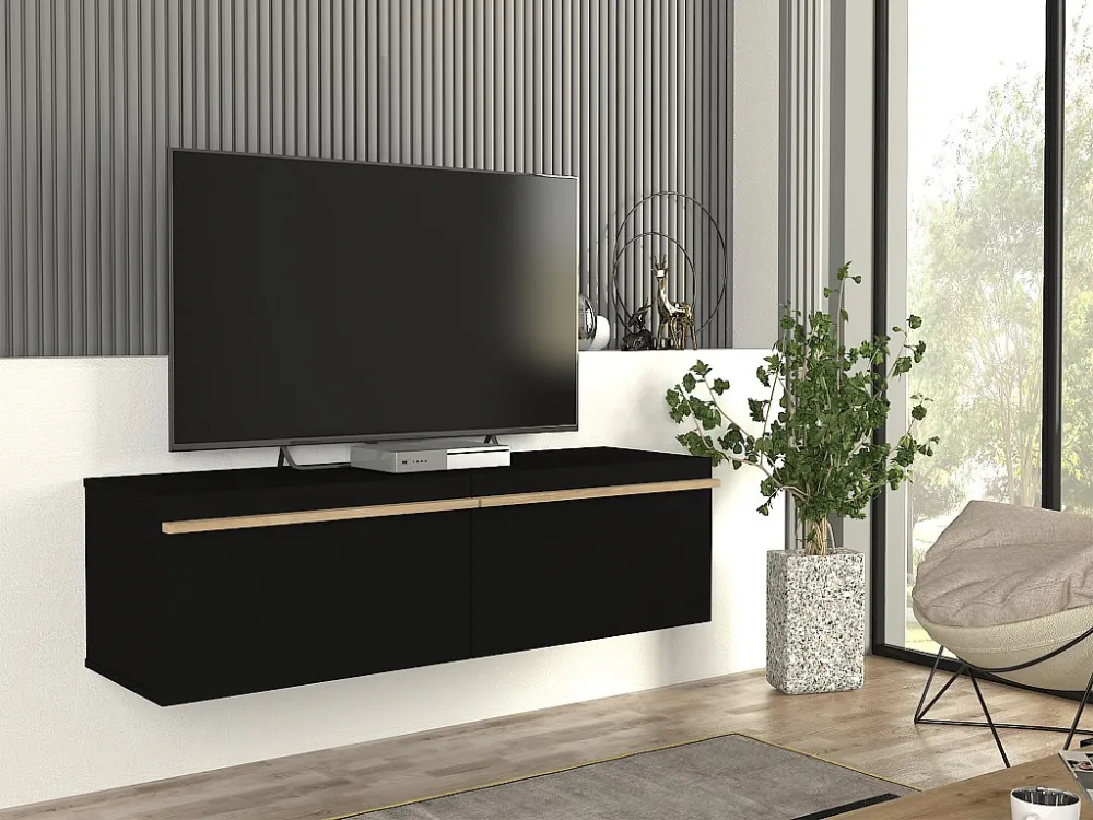 Zwevend tv-meubel met 2 deurtjes - Zwart - MIELONA