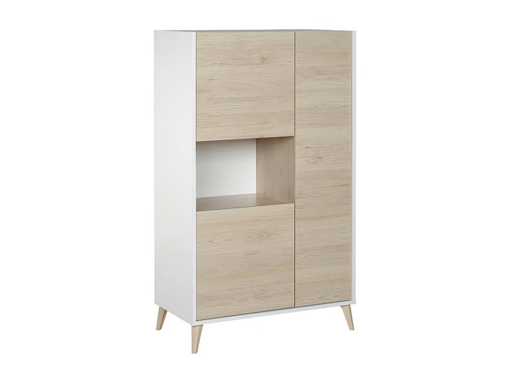 Hoge buffetkast KOLYMA - 3 deuren & 1 nis - Eiken & Wit