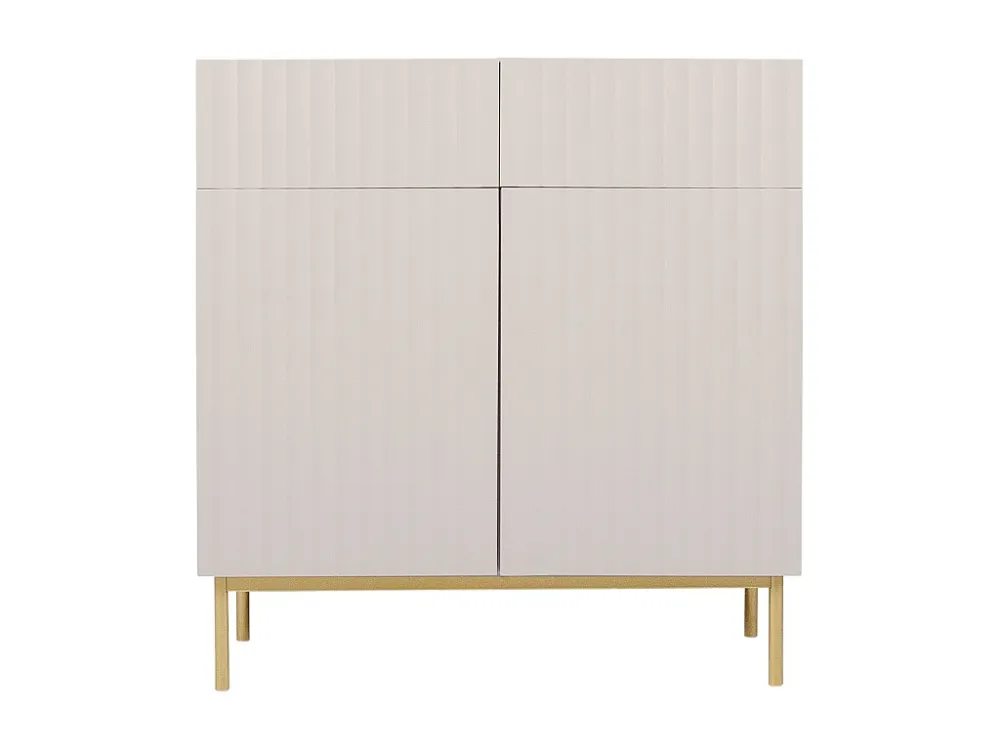 Hoge buffetkast met 2 deuren en 2 lades van mdf en staal - Beige en goudkleurig - EVILANA