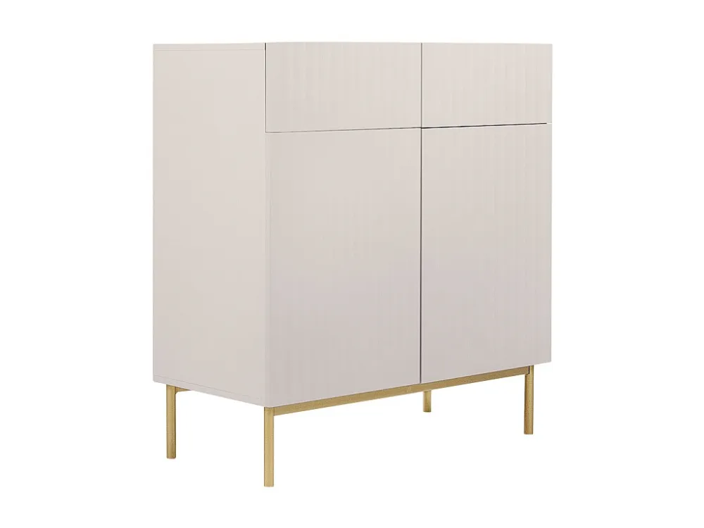 Hoge buffetkast met 2 deuren en 2 lades van mdf en staal - Beige en goudkleurig - EVILANA