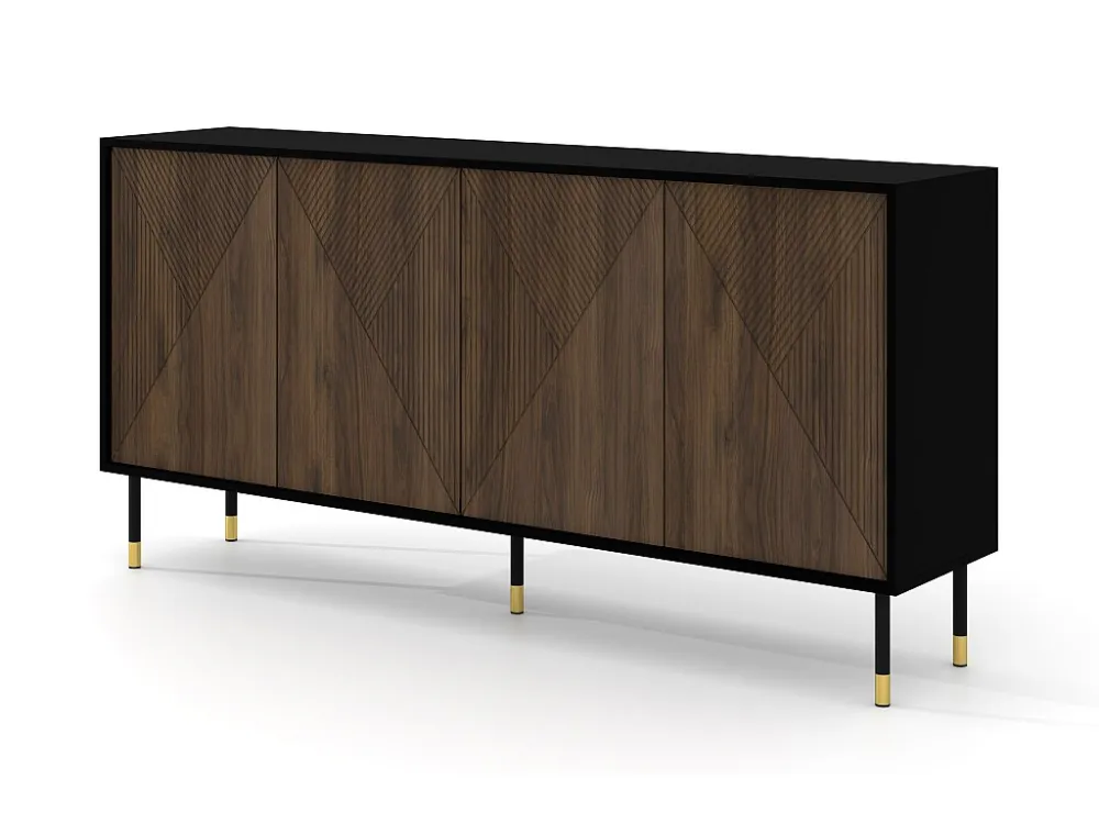 Ladenkast WOODY IV 4D 180 cm gefreesd op poten mat zwart / catania-eik Homlando