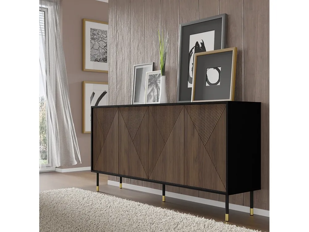 Ladenkast WOODY IV 4D 180 cm gefreesd op poten mat zwart / catania-eik Homlando