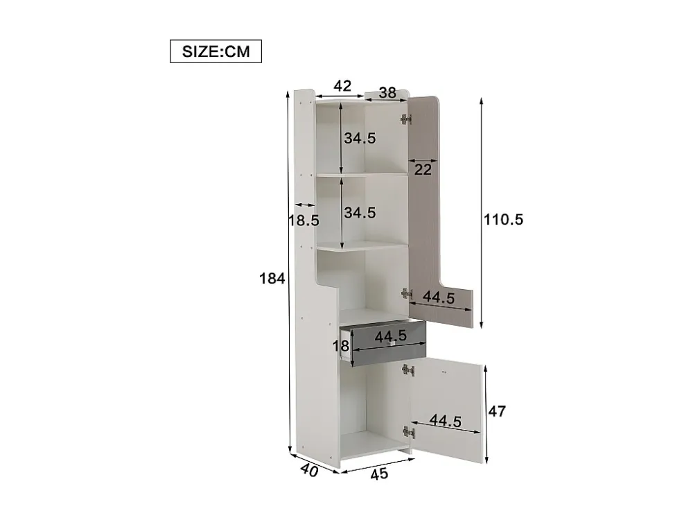Hoog dressoir met 2 draaideuren en een lade - MDF hout - kleur wit + licht iep + grijs Merax