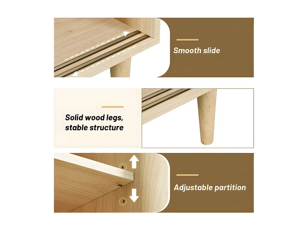Hoog houten dressoir met 6 vakken - 2 rotan en glazen deuren - landelijke stijl - naturel ModernLuxe