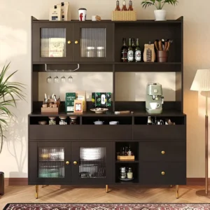 Modern hoog dressoir - MDF - opbergruimte op meerdere niveaus - Zwart ModernLuxe