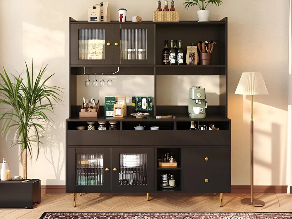 Modern hoog dressoir - MDF - opbergruimte op meerdere niveaus - Zwart ModernLuxe