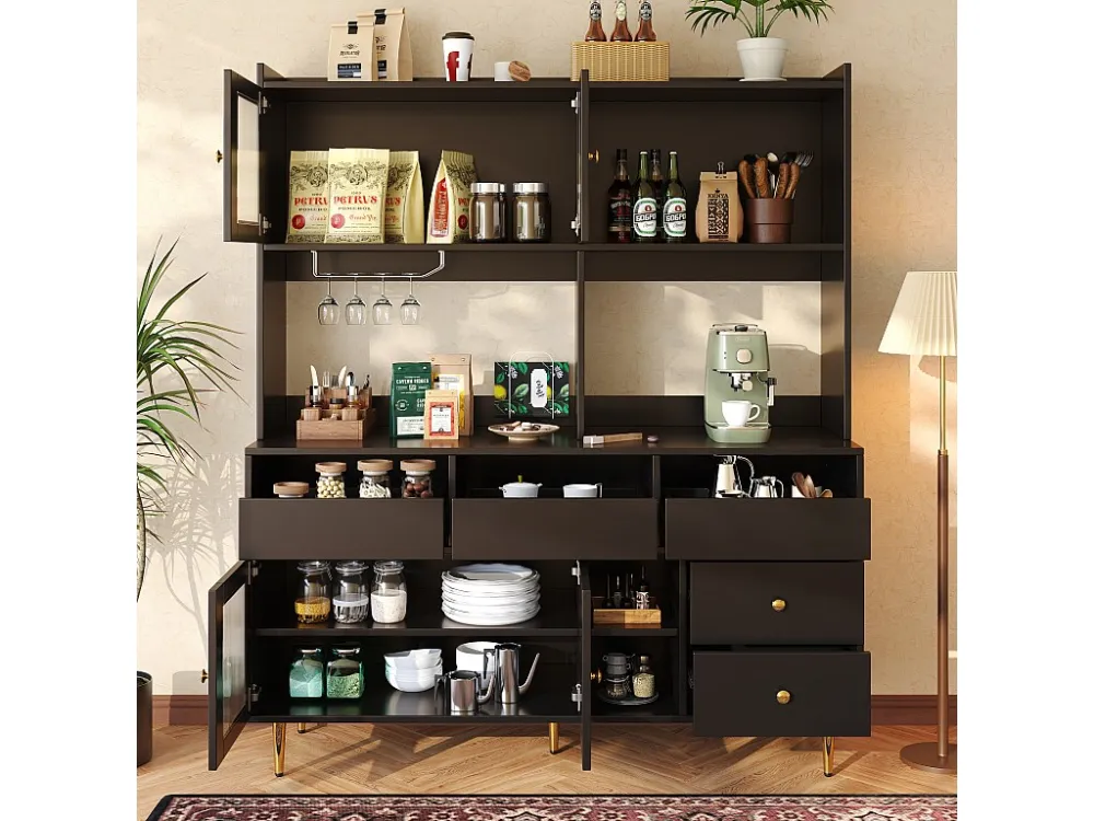 Modern hoog dressoir - MDF - opbergruimte op meerdere niveaus - Zwart ModernLuxe