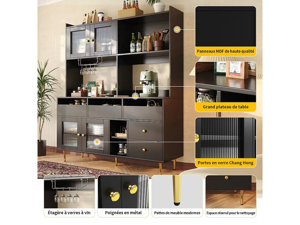 Modern hoog dressoir - MDF - opbergruimte op meerdere niveaus - Zwart ModernLuxe