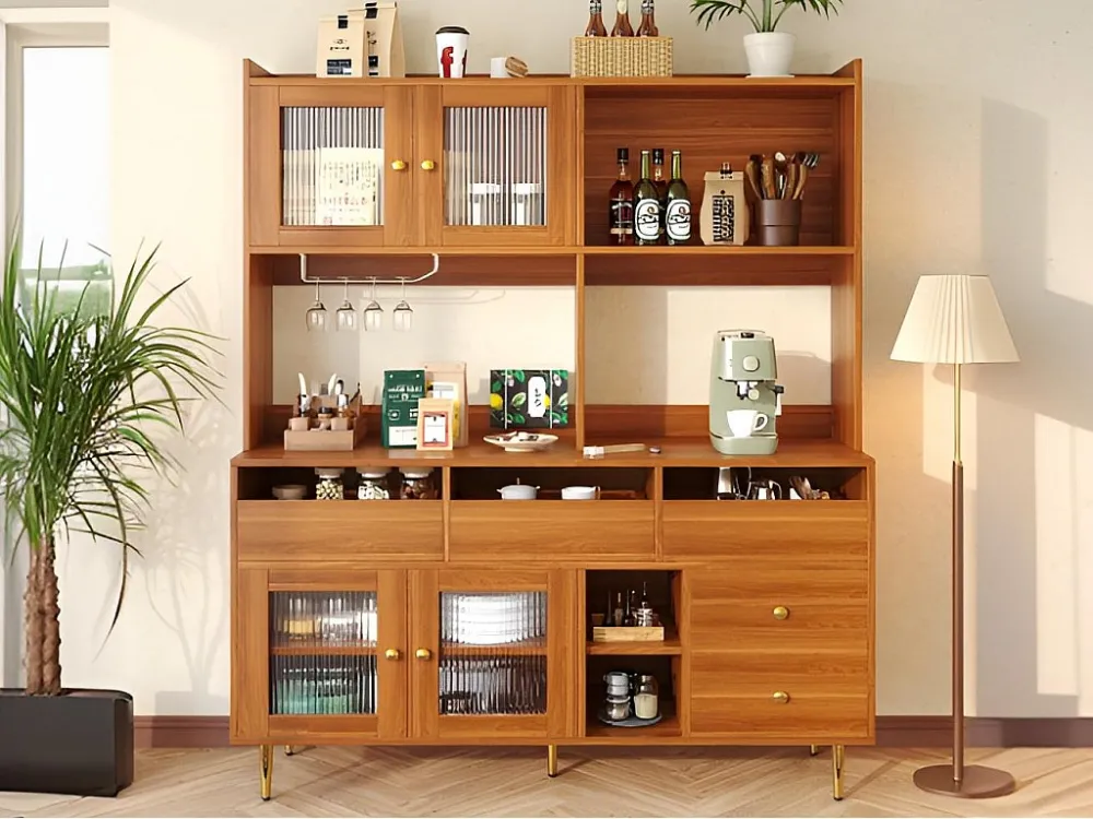 Modern hoog dressoir - MDF - opbergruimte op meerdere niveaus - Bruin ModernLuxe