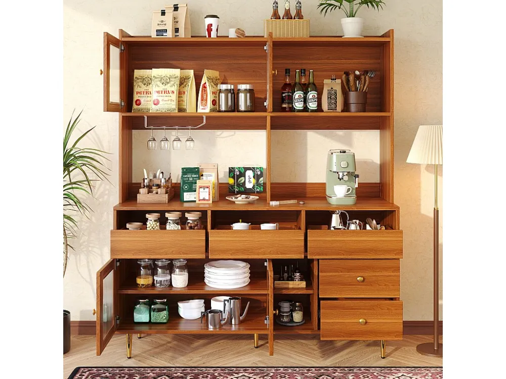 Modern hoog dressoir - MDF - opbergruimte op meerdere niveaus - Bruin ModernLuxe