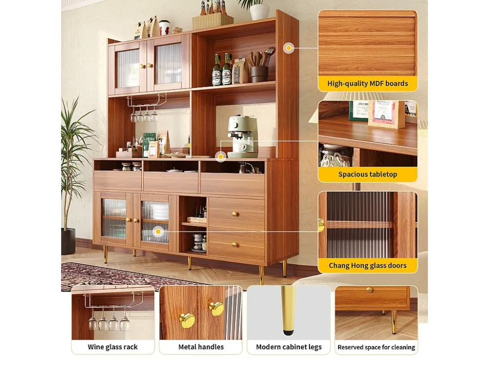 Modern hoog dressoir - MDF - opbergruimte op meerdere niveaus - Bruin ModernLuxe