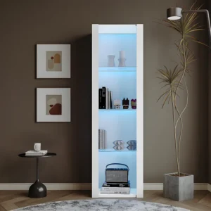 Vitrine L 166cm met LED - 3 glazen planken - Wit ModernLuxe