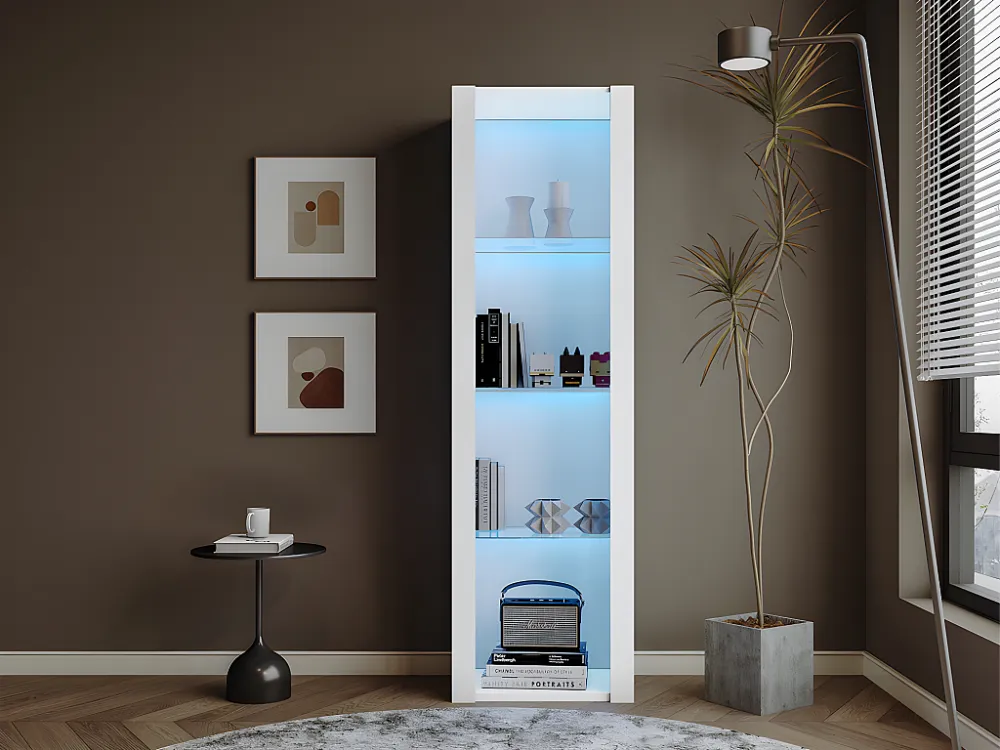 Vitrine L 166cm met LED - 3 glazen planken - Wit ModernLuxe