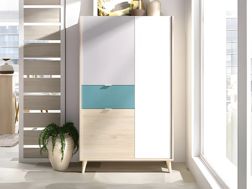 Scandinavische vitrinekast met 3 deuren en 1 lade - Meerkleurig BICA