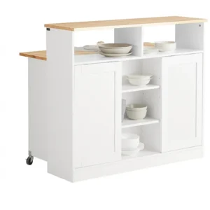 SoBuy FSB36-WN dressoir met schuifdeuren keukeneiland met uitbreidbaar werkblad keukenkast highboard commode kast wit BHT...