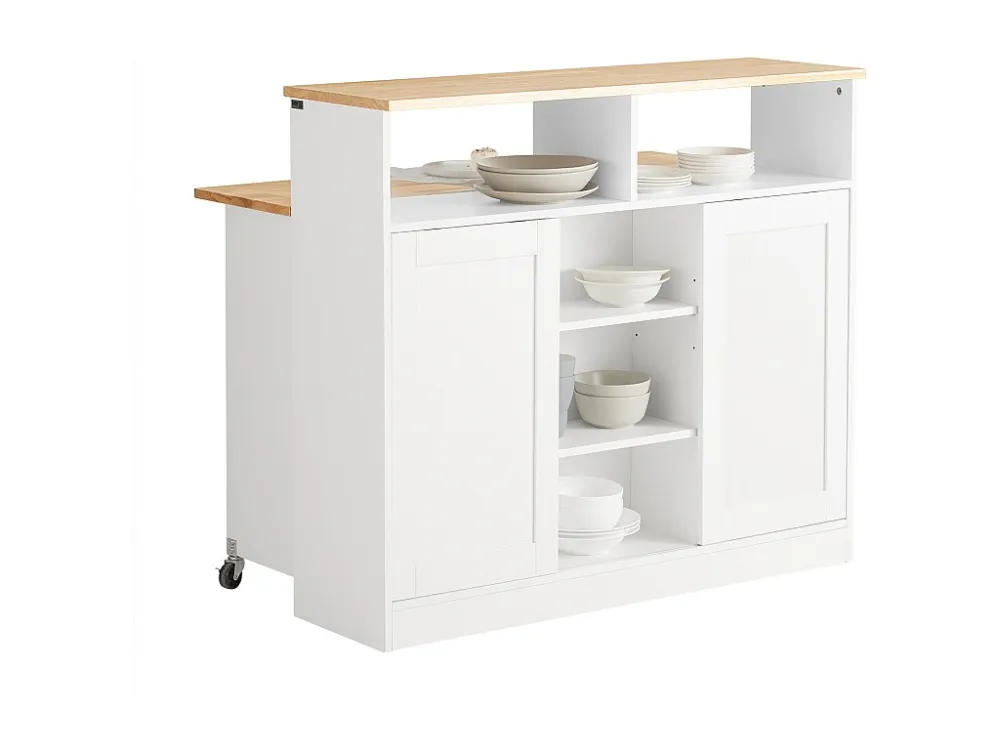 SoBuy FSB36-WN dressoir met schuifdeuren keukeneiland met uitbreidbaar werkblad keukenkast highboard commode kast wit BHT...