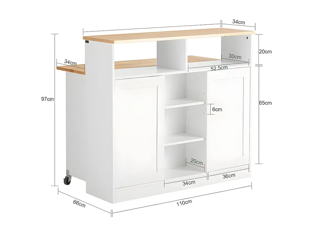 SoBuy FSB36-WN dressoir met schuifdeuren keukeneiland met uitbreidbaar werkblad keukenkast highboard commode kast wit BHT...
