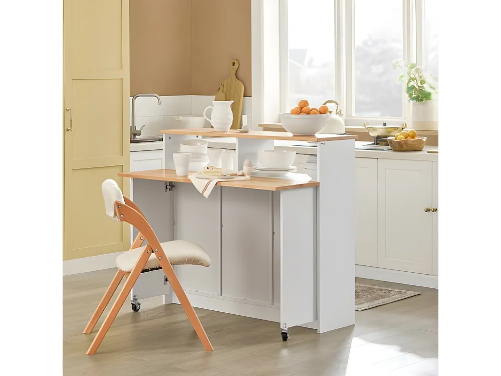 SoBuy FSB36-WN dressoir met schuifdeuren keukeneiland met uitbreidbaar werkblad keukenkast highboard commode kast wit BHT...