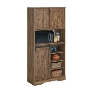 SoBuy Keukenkast, Dressoirkast, Buffetkast, Gangkast, Hoge kast, Commode, Opbergkast met 3 Schuifdeuren en 1 Plank, 80 x 3...