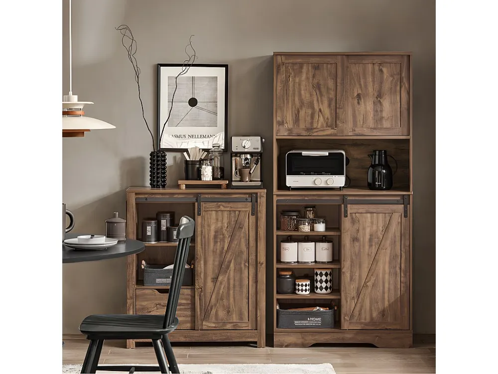 SoBuy Keukenkast, Dressoirkast, Buffetkast, Gangkast, Hoge kast, Commode, Opbergkast met 3 Schuifdeuren en 1 Plank, 80 x 3...