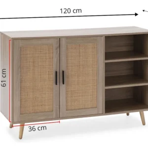 Dressoir Dalia 2 deuren en 3 vakken eiken kleur, 120 cm breed. VS Venta-stock