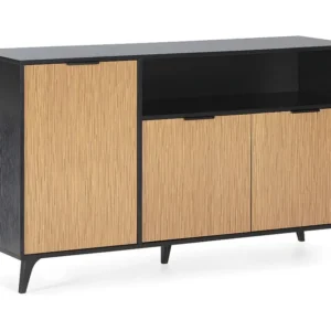 Dressoir Denis 3 deuren 1 vak, kleur Zwart/Hout VS Venta-stock