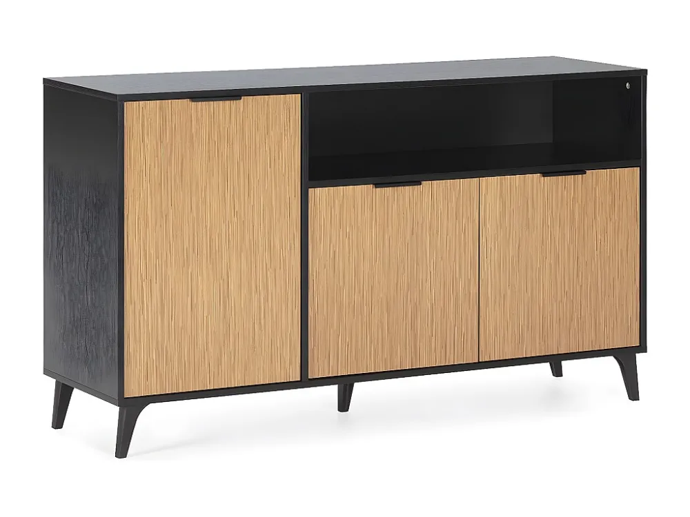 Dressoir Denis 3 deuren 1 vak, kleur Zwart/Hout VS Venta-stock
