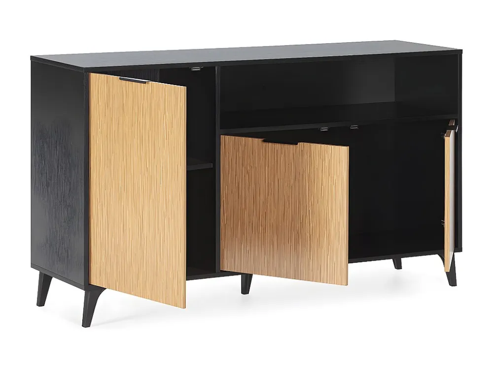Dressoir Denis 3 deuren 1 vak, kleur Zwart/Hout VS Venta-stock