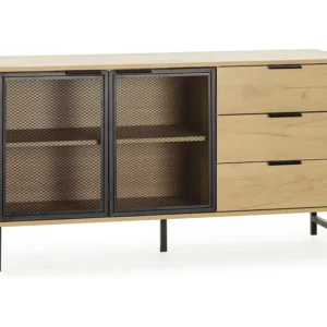 Dressoir Isis 2 Deuren Zwart Metaal en 3 Laden, 130 cm VS Venta-stock