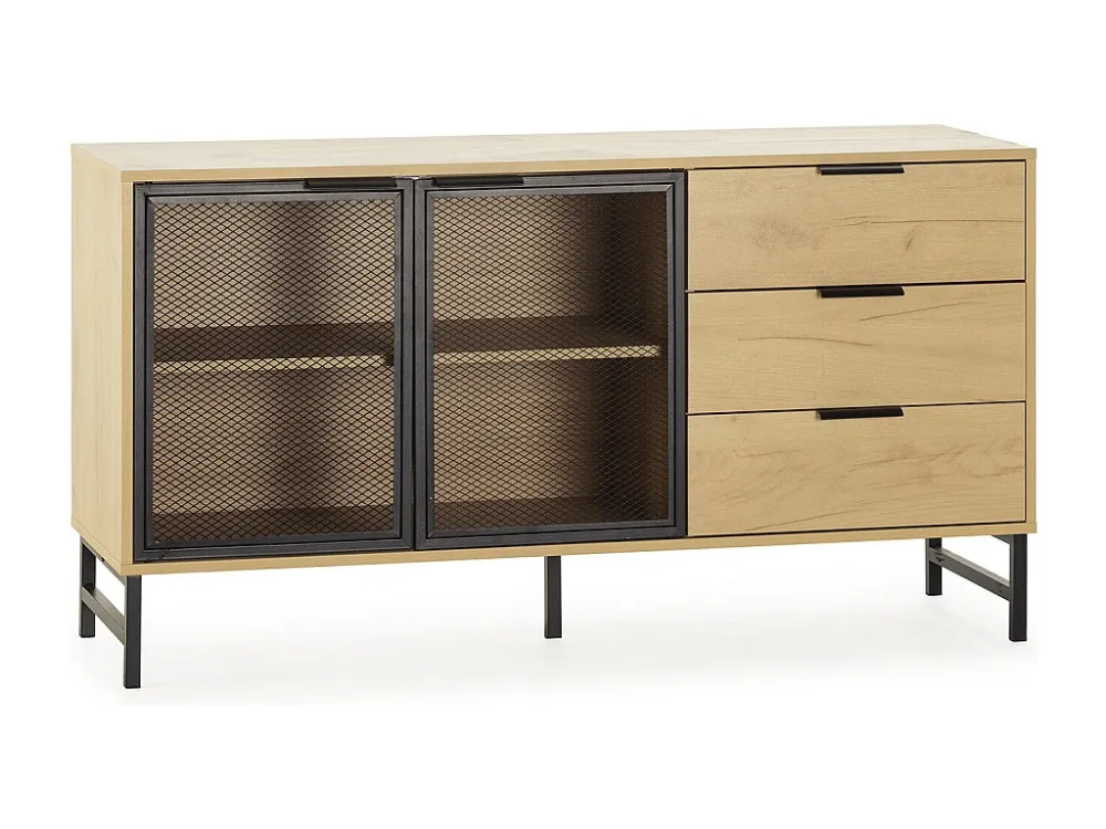 Dressoir Isis 2 Deuren Zwart Metaal en 3 Laden, 130 cm VS Venta-stock