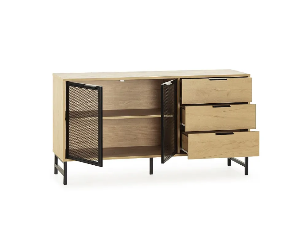 Dressoir Isis 2 Deuren Zwart Metaal en 3 Laden, 130 cm VS Venta-stock