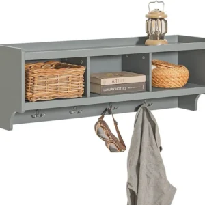 SoBuy FHK28-HG Kapstokken - Kapstok - Wandkapstok - Muur / Wand Kapstok - Wandplank Garderobe met 3 Compartimenten en 4 Du...